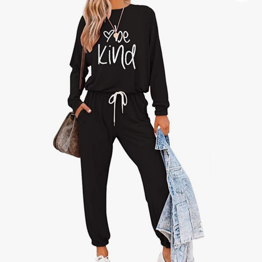2 Piece Be Kind Black w/ White Graffics Jogger Set